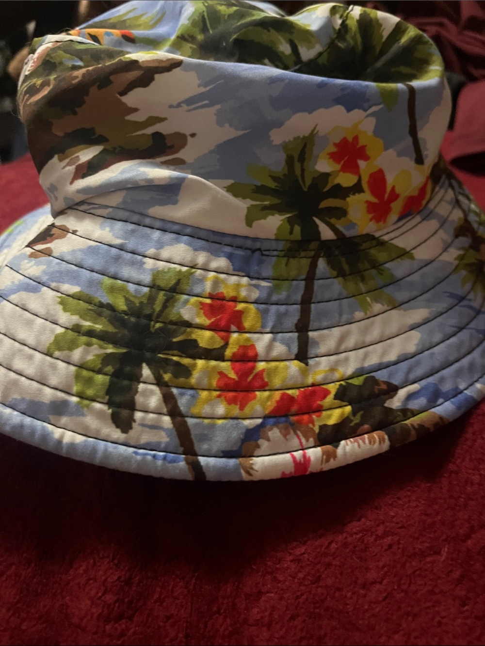 Tropical Palm Print Bucket Hat in Sky Blue